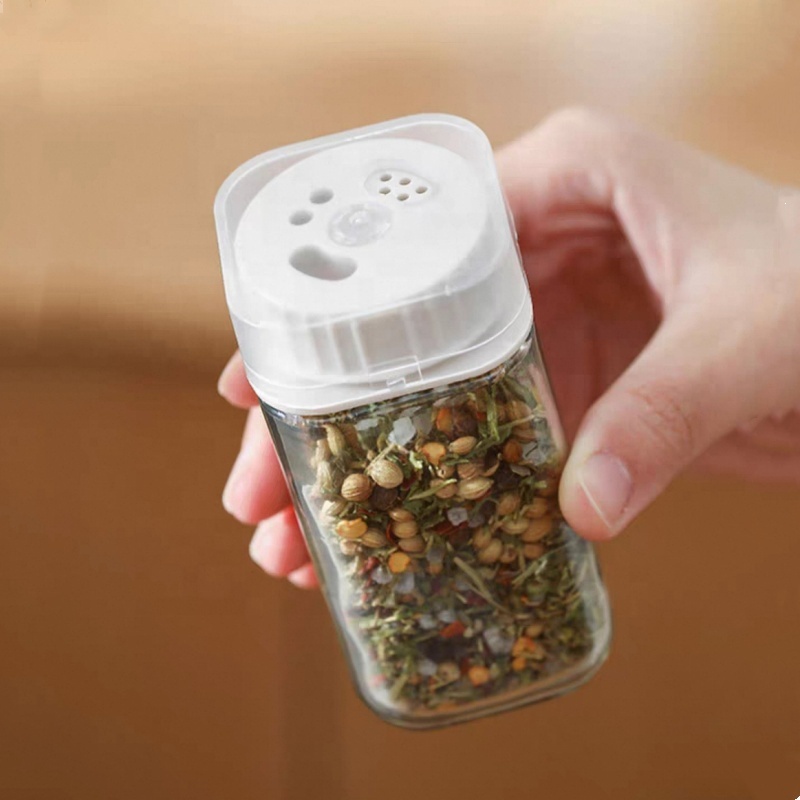 Three Holes Square Rotating Condiment Jar Spice Jar Chili Salt Glass Storage Jar Glass Storage Bottle