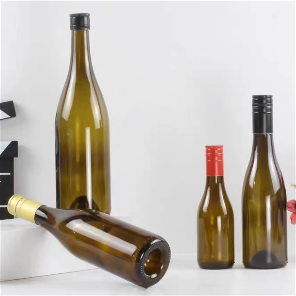 Burgundy Shape Brown Amber Glass Wine Bottles 187ml 375ml 750ml with Aluminum Screw Lid Ready Stock