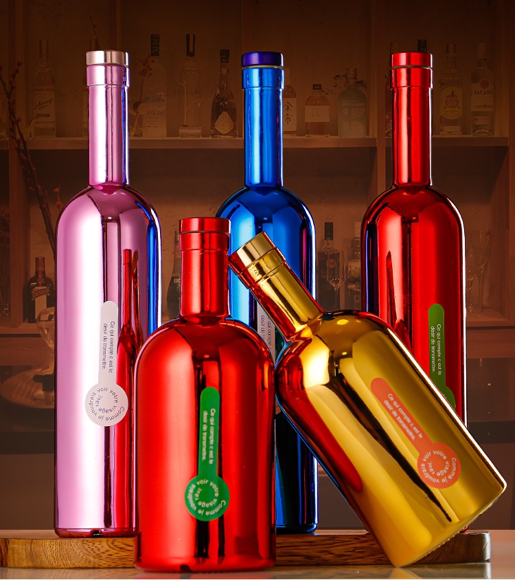 Factory Price Electroplate 375ml 500ml  750ml Pink Fruit Ginseng Iced Wine Bottles Vodka Glass Bottle for Liquor
