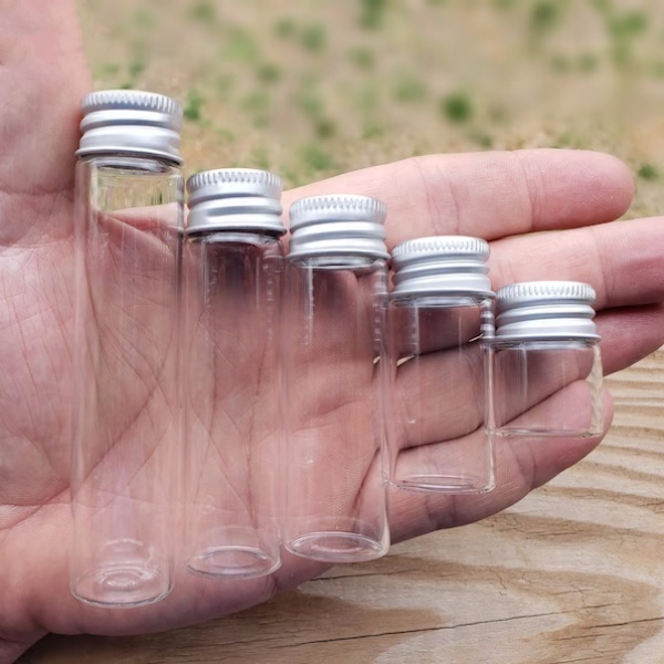 Small DIY Glass Bottle with Screw Top Lid Handmade Glass Vial