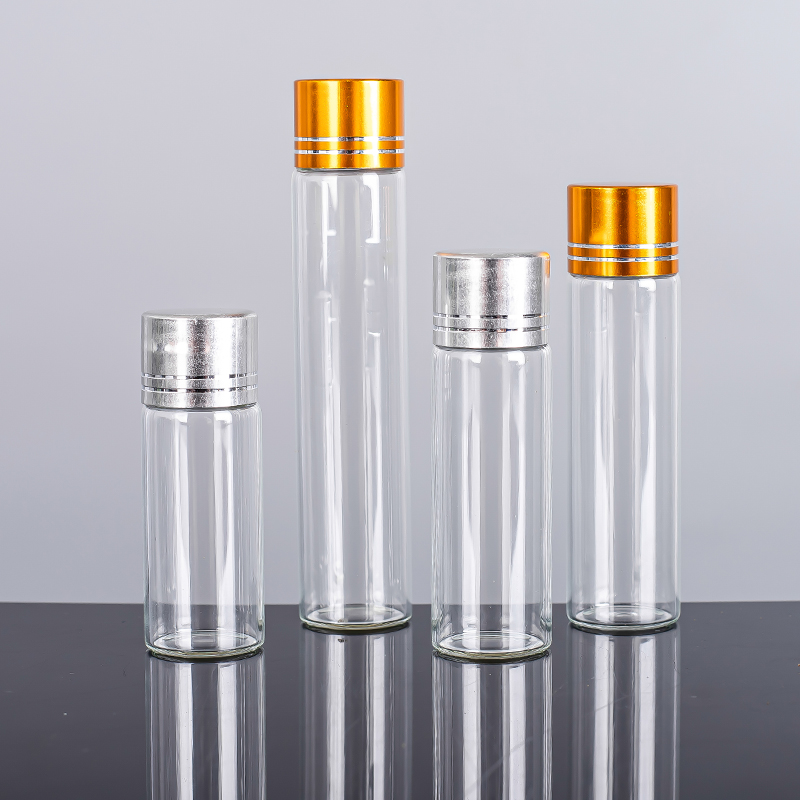 Free Sample Empty 15ml 25ml 40ml 50ml 60ml Flat Bottom Borosilicate Glass test Tube With Aluminum Screw Cap