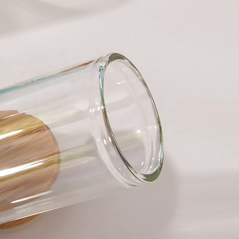 High Borosilicate Glass Tube Jar Round clear Airtight Glass Food Storage & Container With Narual Wooden Lid