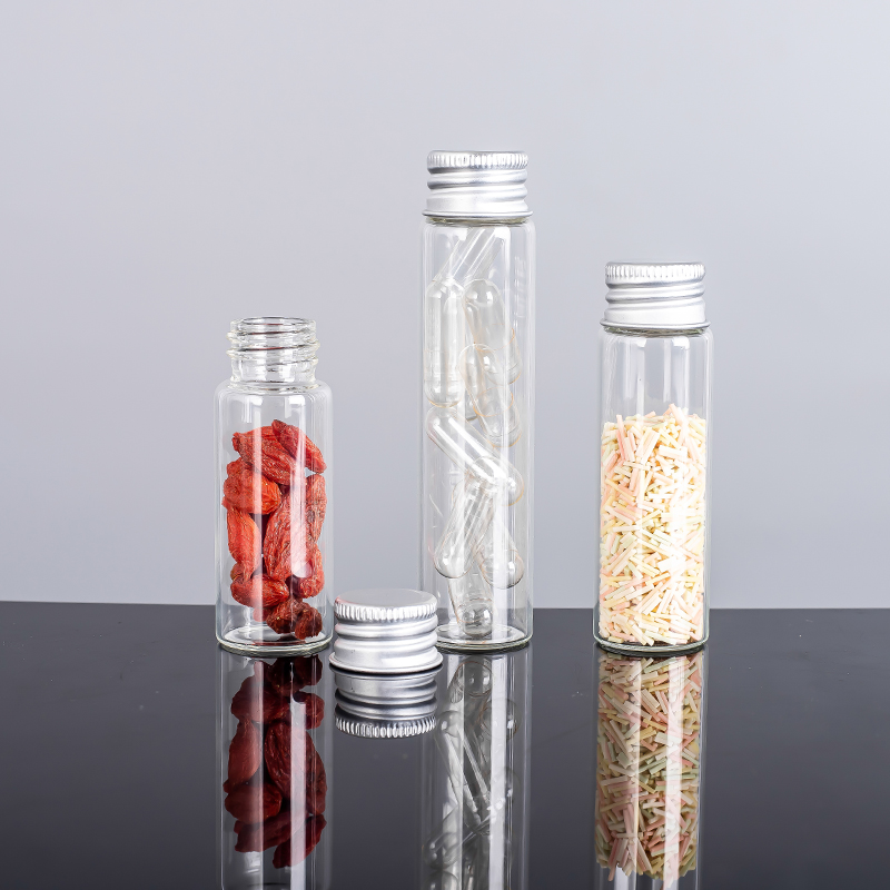 5ml-100ml  Clear Borosilicate Glass Tube Pipe Storage Wishing Bottle With Aluminium Screw Cap