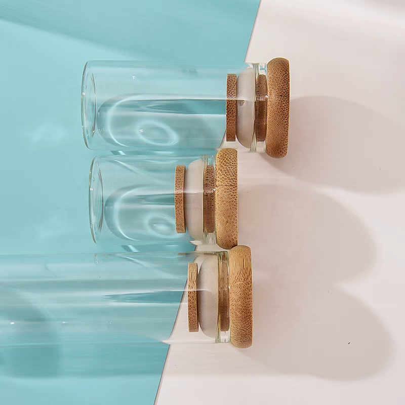 Free Sample 30mm Round Straight Borosilicate Glass Jar Kitchen Dried Fruit Storage Jar With Bamboo Lid Custom Food Jar