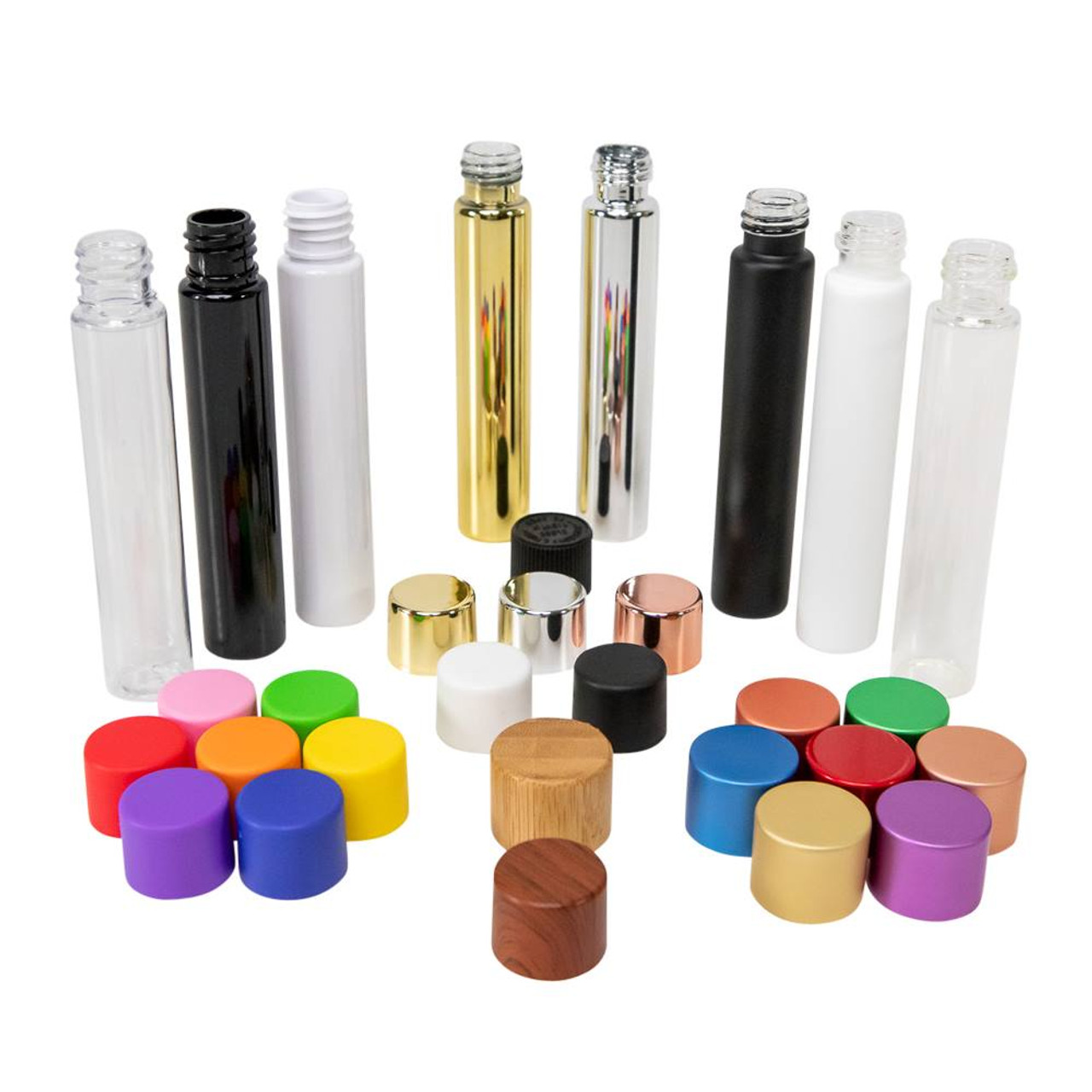 Custom Logo 98mm 116mm Child Resistant Glass Pre Packaging Roll Cigar Tubes Glass Containers Metal Cap for Smoking