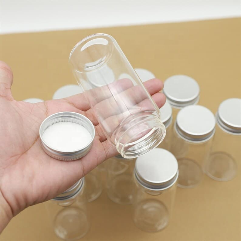 Glass Bottles 47*80mm 100ml Glass Bottles Test Tube Silver Screw Cap Storage GLASS Jars Mini Containers Transparent Vial Bottles