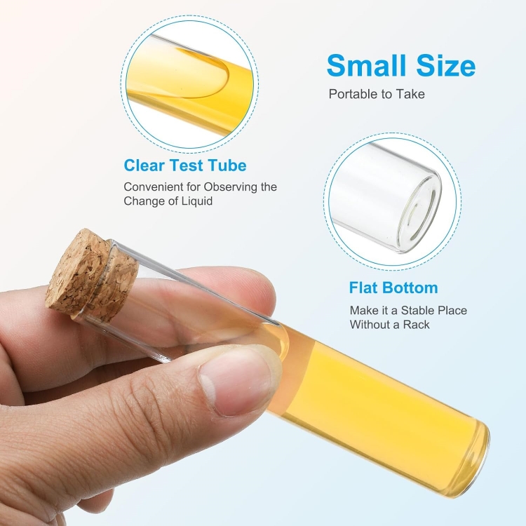 25ml Test Tubes Glass Clear Flat Bottom Test Tube Containers With Cork Stopper for Coffee Bean Jars Canisters Candy Bath Salt