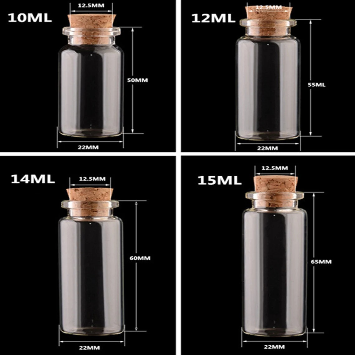 Wholesale Cheap Various Size Small Glass Tube Vials With Cork Tops Tiny Bottles Little Empty Jars
