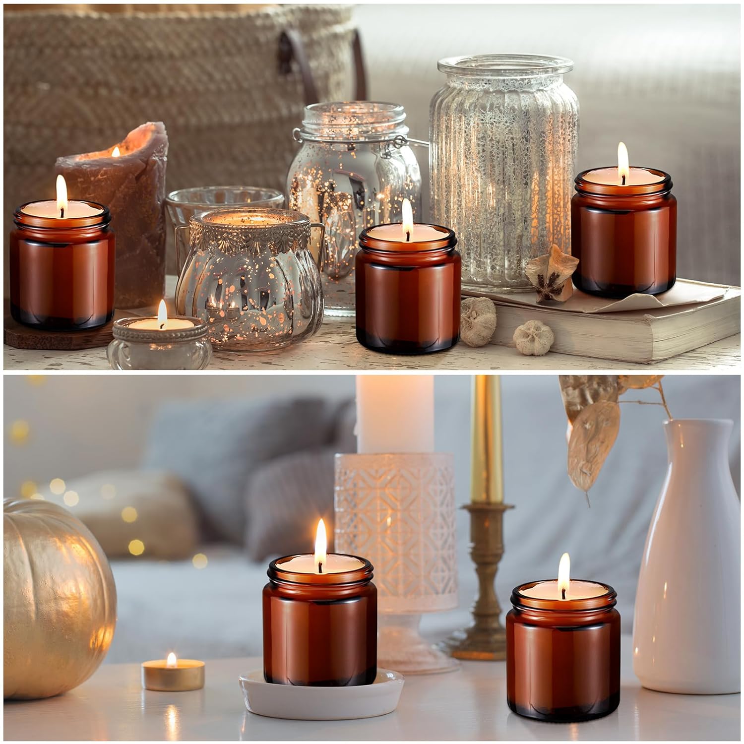 250g 4oz 8oz 16oz Empty Amber Cream Jar Luxury Empty Straight Sided Glass Candle Jar With Aluminum Metal Lids