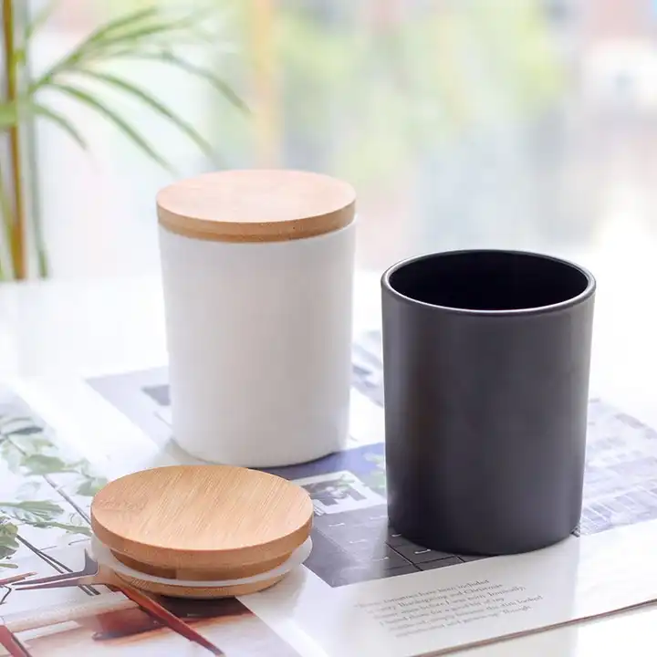Matt Clear Glass Candle Jar for Candle Making 210ml 300ml 420ml Glass Cand Jar With Wooden Lid