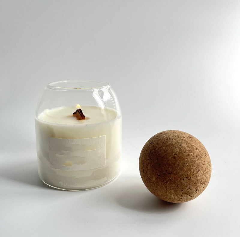 Heat Resistant Borosilicate Scented Candle Vessel Nordic Empty 16 Oz Glass Candle Jar With Round Wooden Cork Ball Lids