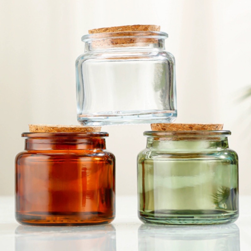 Colourful Small Aroma Candle Cups Glass Empty 100ml Candle Jar With Cork Lid Candle Holder Cups