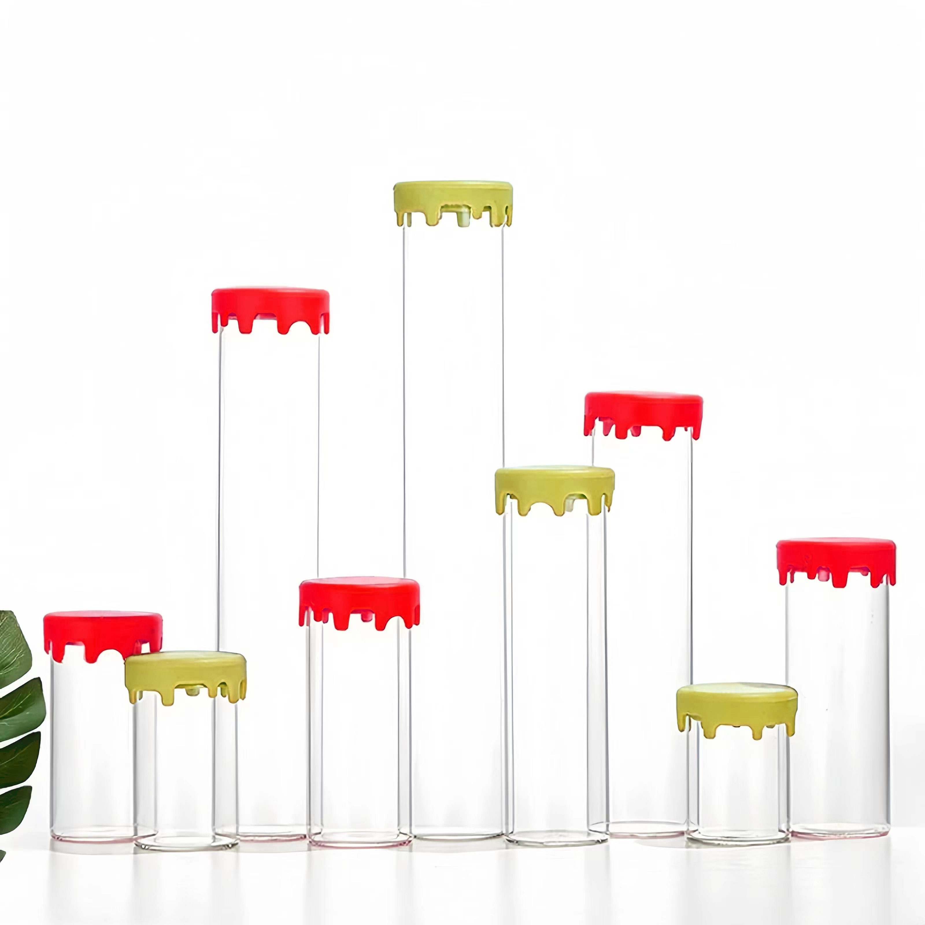 Clear Glass Wide Tube With Pink Blue Green Silicone Cap Drip Lid No Neck Glass Jar Custom Logo