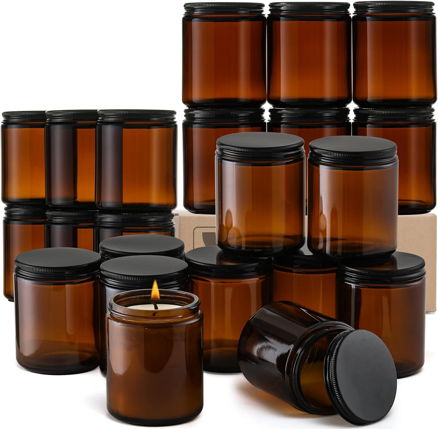 Best Price Empty Amber Candle Jars 8oz 250ml Amber Glass Scented Candles Holder With Lids