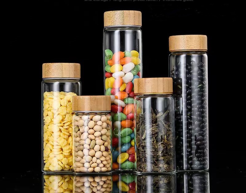 Empty Recyclable 30mm Clear Food Storage Containers Glass Bottles Jar Test Tubes With Bamboo Screw Lid