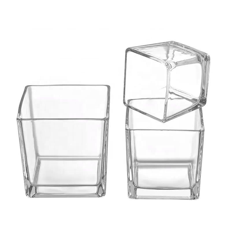 Hot Sale Home Decoration Glass Cube Plant Flower Vases Square Clear Glass Vase Glass Candle Jars