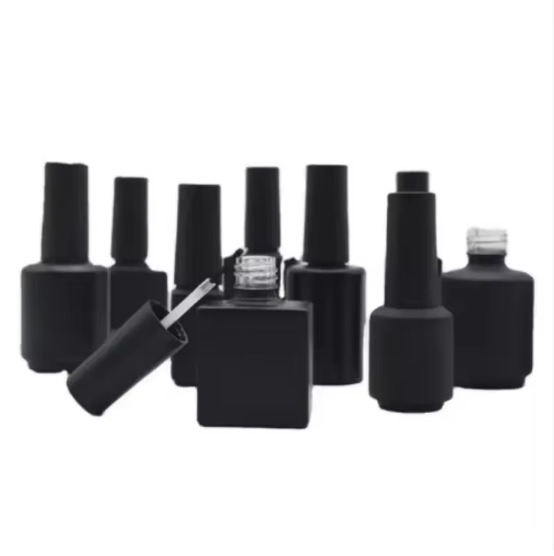 Luxury 10ml 15ml Square Uv Nail Gel Polish Bottle With Clear Top Nail Polish Cap and Arc Flat Brush Packing for Gel Polish