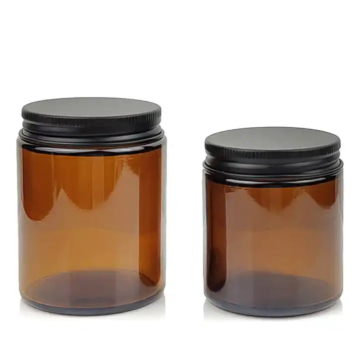 Hot Selling 270g Round Wide Mouth Large Amber Glass Jar With Screw Top Lid