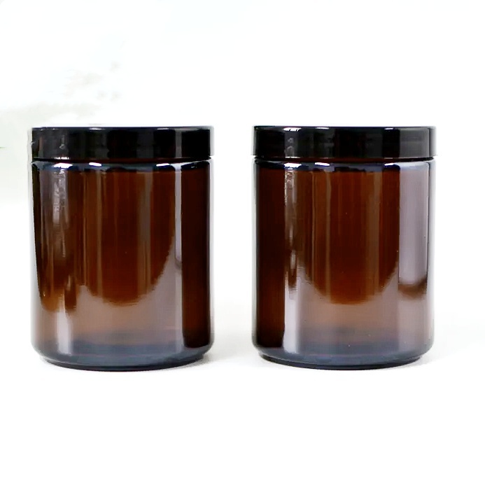 Amber Round Glass Jars With Black Lids Empty Candle Making Jars Cosmetic Containers for Cream Lotion Body Butter Beauty Product