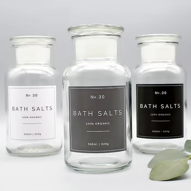 Refillable Clear Glass B Ath Salts Jar Vintage Style Apothecary Bottle With Glass Stopper Eco Friendly Decorative Storage Jar