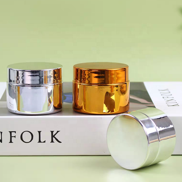 Hot Sale 30ml 50ml 100ml Face Cream Jar Gold Sliver UV Cosmetic Glass Cosmetic Jar With Aluminum Lid