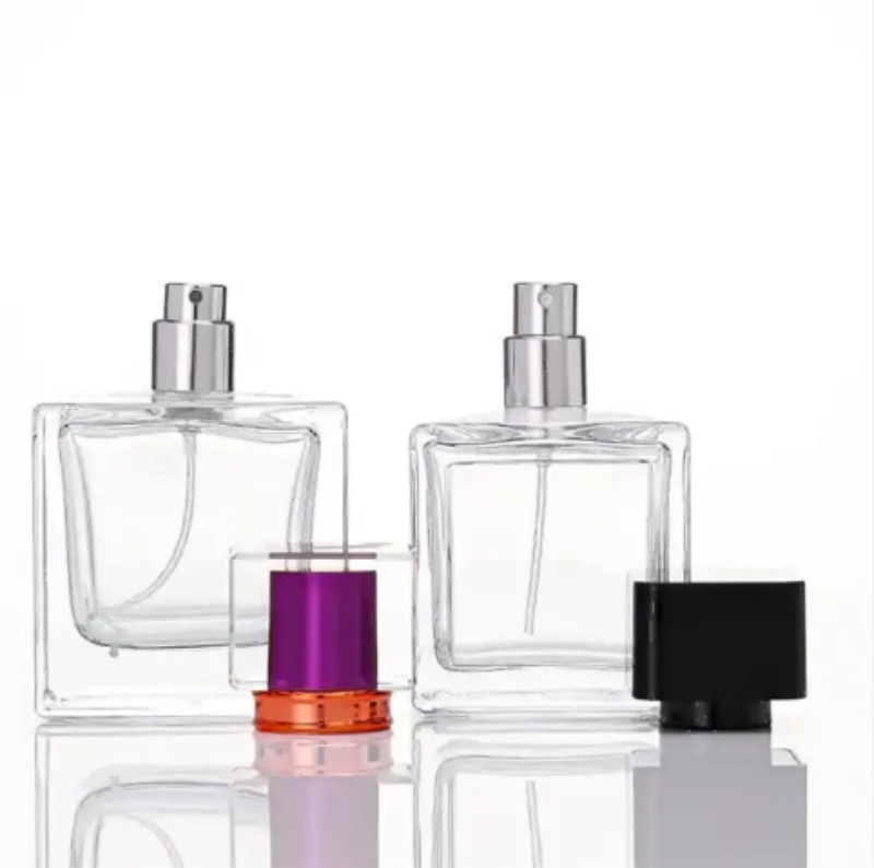 Bouteille De Parfum Vide Clear Frosted Flat Square Empty Glass Bottle New Design Perfumes Bottle With Perfume Bottle Sprayer