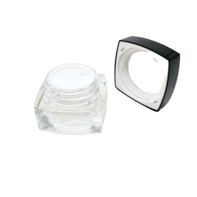 20g/50g Frosted Glass Cream Jar Square 50ml Transparent Cosmetic Bottle With Black Plastic Cap for Skin Care Oil Packaging