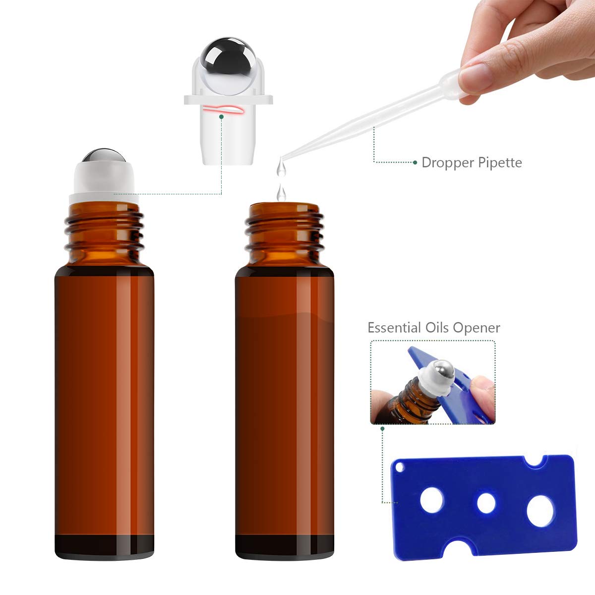 Wholesale 10ml Clear Amber Blue Glass Roll-On Bottle Empty Essential Oil Lip Gloss Tube With Metal Roller Ball 30ml Volume