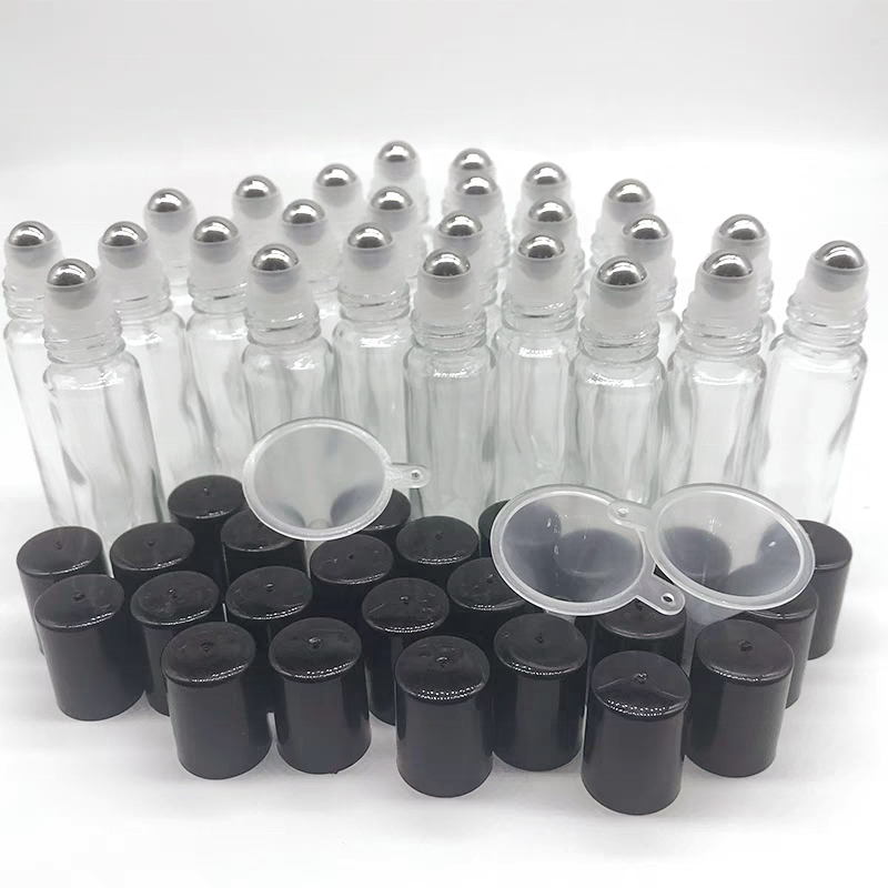 5ml 10ml 15ml Custom Empty Round Roller Ball Mini Clear Amber Black Blue Small Perfume Essential Oil Glass Roll on Bottle