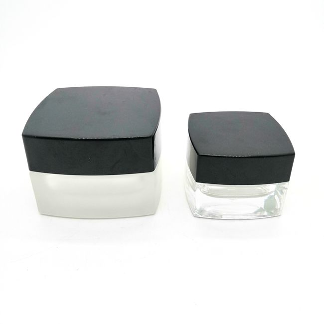 Frosted Glass Jar 20g 50g Thick Glass Square Cube Cosmetic Glass Jars With Black Lid for Oil Lip Balm Wax Cosmetics
