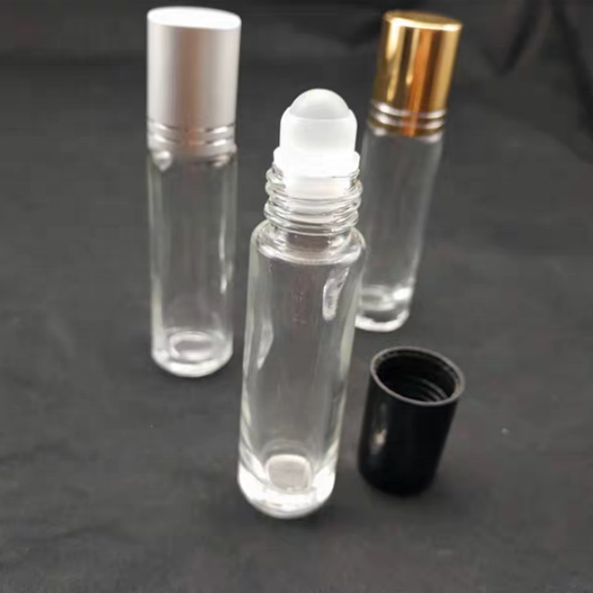 In Stock 3ml 5ml 10ml Glass Bottle Clear Roll on Bottle with Black Cap Glass Ball