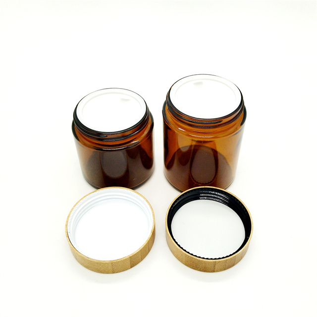 Luxury Pretty Round Glass Cosmetic Jars 4oz 6oz 120ml 180ml 100g 150g Amber clear Glass Jar With Bamboo Wooden Cap