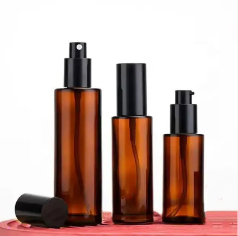 120 Ml 4 Oz Luxury Round Amber Brown Clear White Black Pump Glass Bottle for Eye Serum Essential Oil Lotion Bulk