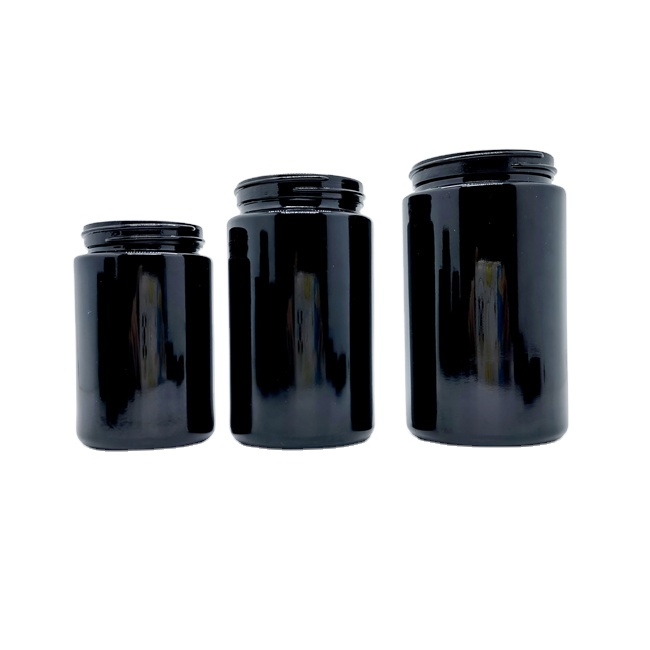 100ml 150ML 250ml Natural Organic Stone Black Uv Violet Round Cosmetic Face Cream Child Resistant Glass Jar With CR Black Lid