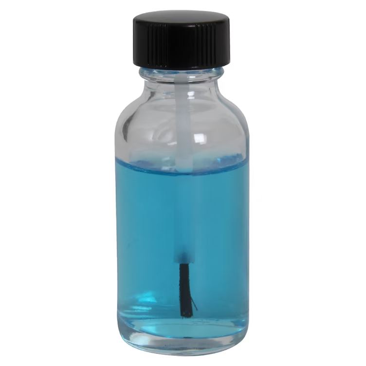 1/2oz 1oz 2oz 4oz Clear Glass Boston Round Bottles With Black Phenolic Pe Lined Brush Caps