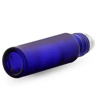 0.35 oz Recyclable Glass Roller Bottles Blue Frosted Glass Roll on Containers Metal Balls White Polypropylene Caps Cosmetics