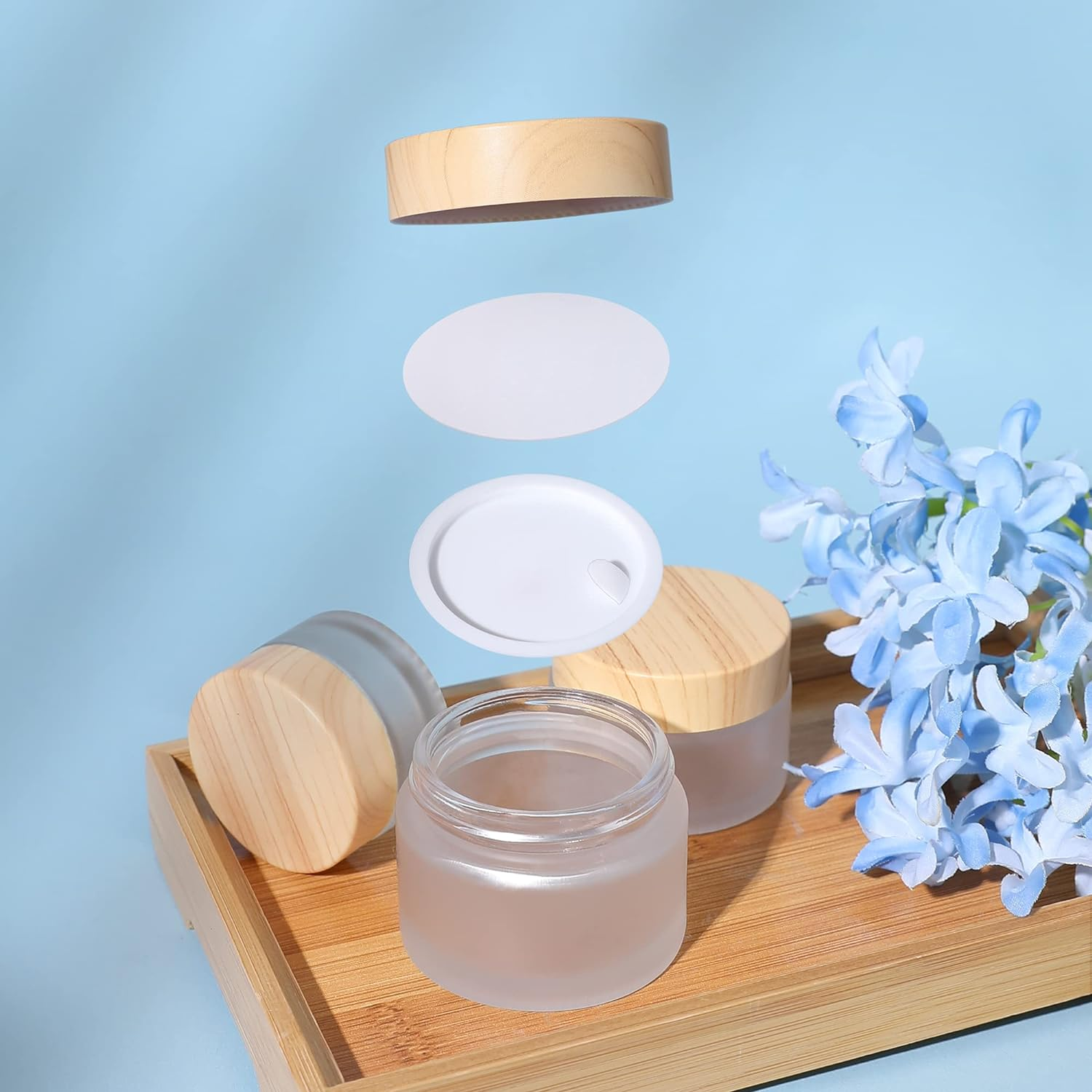 Wholesale 5g 15g 30g 50g 100g Glass Jar With Bamboo Lid for Cream Cosmetic