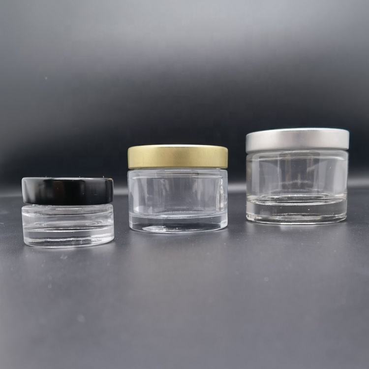 Popular 5g 7g 10g 30g 60g Herb Weeding Edible Flower Jar Glass Concentrate Cosmetic Stash Food Jar With Metal Cap