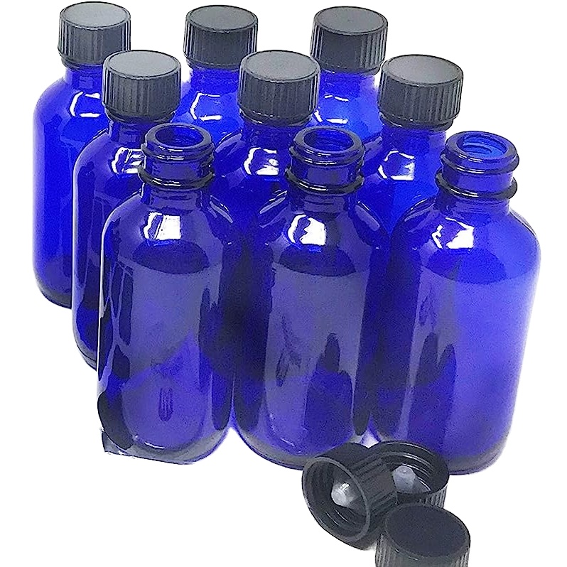 16 Oz. Cobalt Blue Boston Round Glass Bottle, 28mm 28-400
