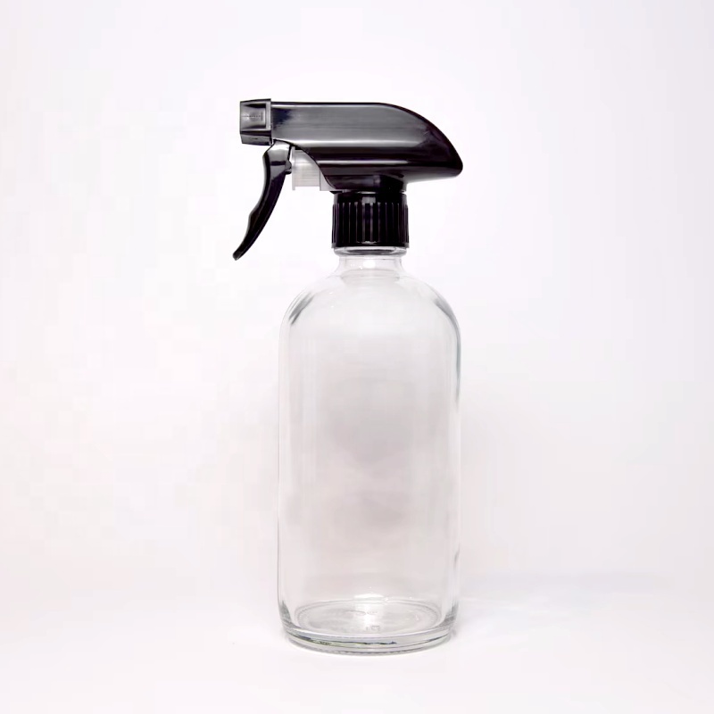 16oz 500ml Amber Clear Pharmaceutical Boston Round Glass Spray Bottle with Trigger Spray Lotion Pump Cap