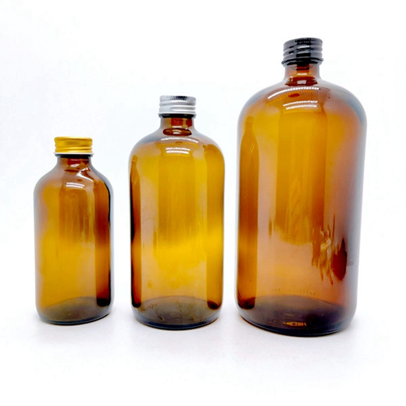 Refillable boston Round Amber Glass Bottle 500 ml 250ml With Screw Caps for Essential Oil Glass Bottle