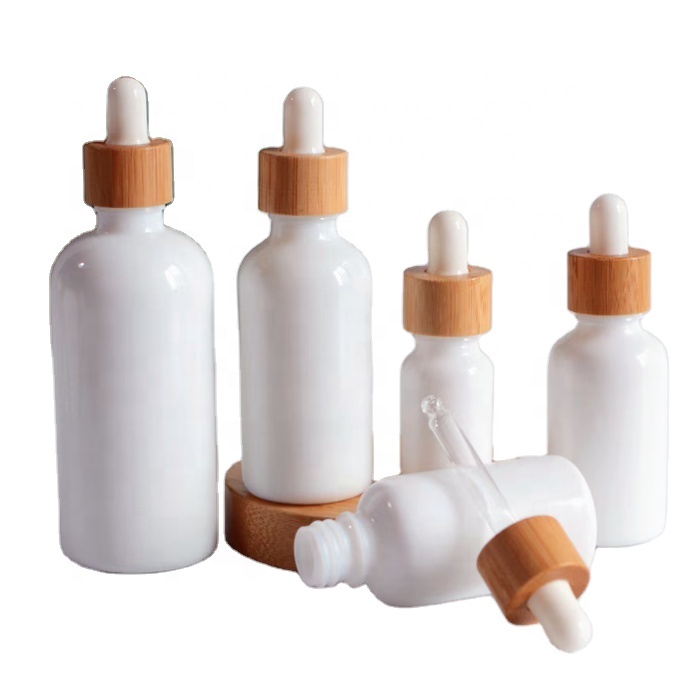 Hot Sale 5 10 15 20 30 50ml 100ml White Porcelain Essential Oil Glass Dropper Bottle  and Bamboo Lids and a Variety of Lids