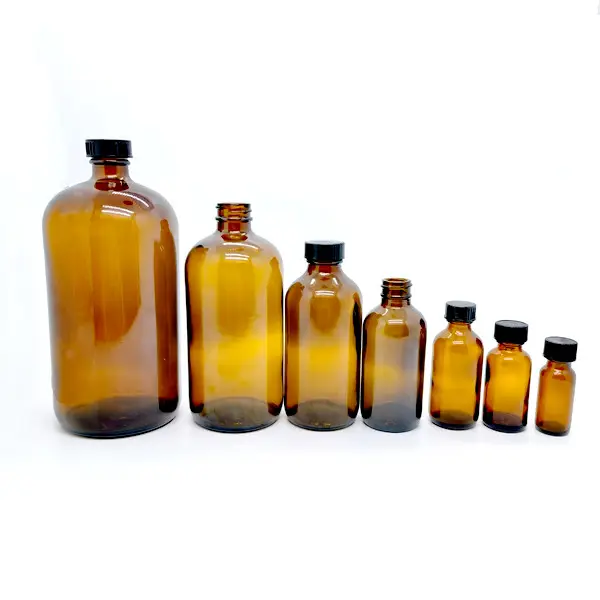 0.2oz 1oz 2oz 4oz 8oz 16oz 32oz Clear  Amber Boston Round Glass Bottle Lower Price