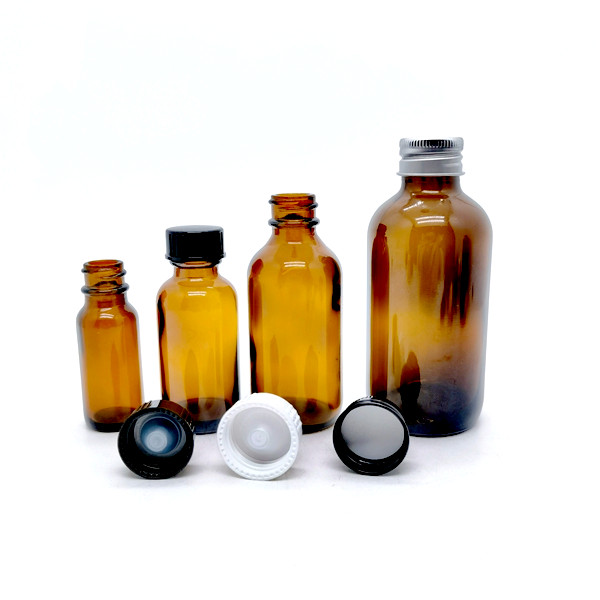 In Stock Boston Round 1/2oz 2oz 4oz 8oz 16oz 32oz Amber Glass Bottles With Screw Cap