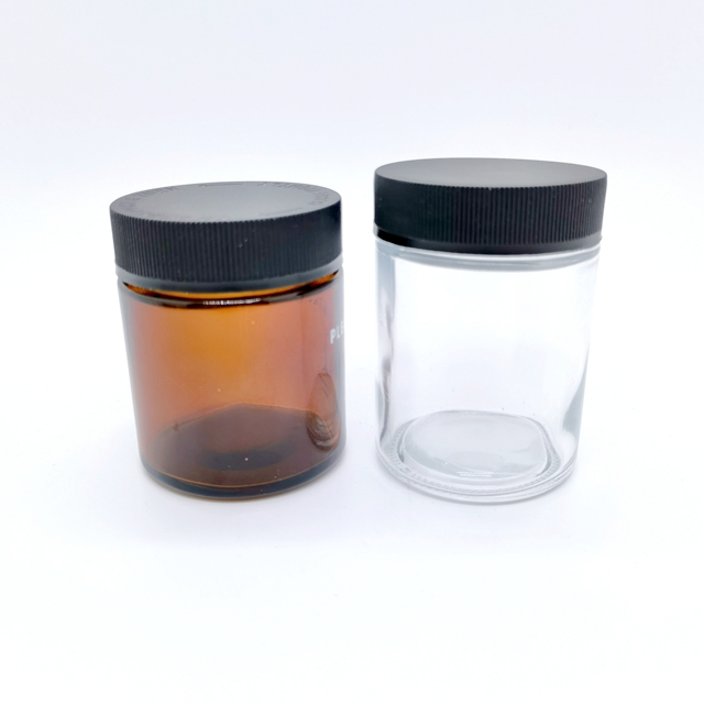 Wholesale 2oz 4oz  Empty Smell Proof Stash Child Resistant Container Child Proof Gold Blue clear Square Glass Jar With CRC Lid