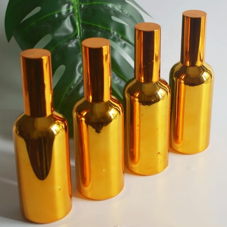 Wholesale Luxury Gold Coating Fine Mist Spray Bottle Glass Essential Oil Spray Bottle Perfume Fragrance Mister Home Room Spray