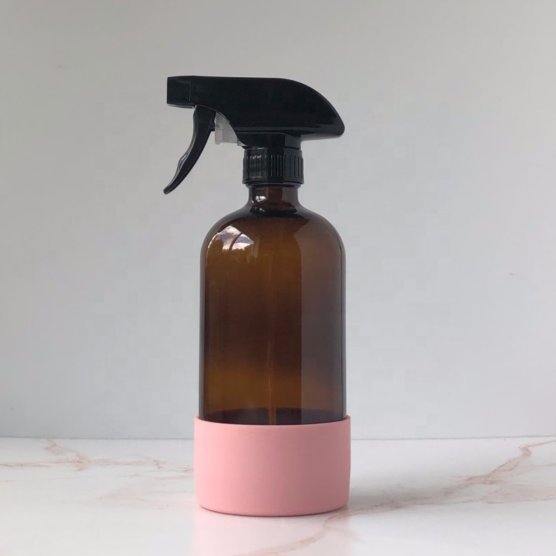 8oz 16oz 250ml 500ml Amber Brown Pharmaceutical Boston Round Glass Spray Bottle With Trigger Spray Lotion Pump Cap