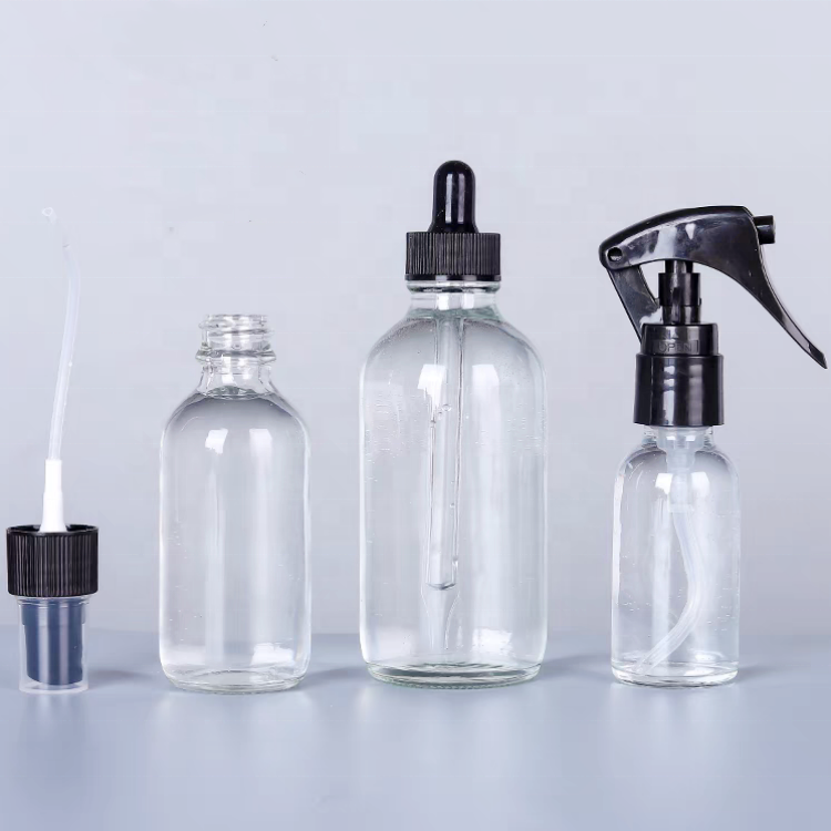 2oz 4oz 8oz 16oz Empty Amber Clear Blue Chemical Boston Glass Spray Bottle for Cleaning