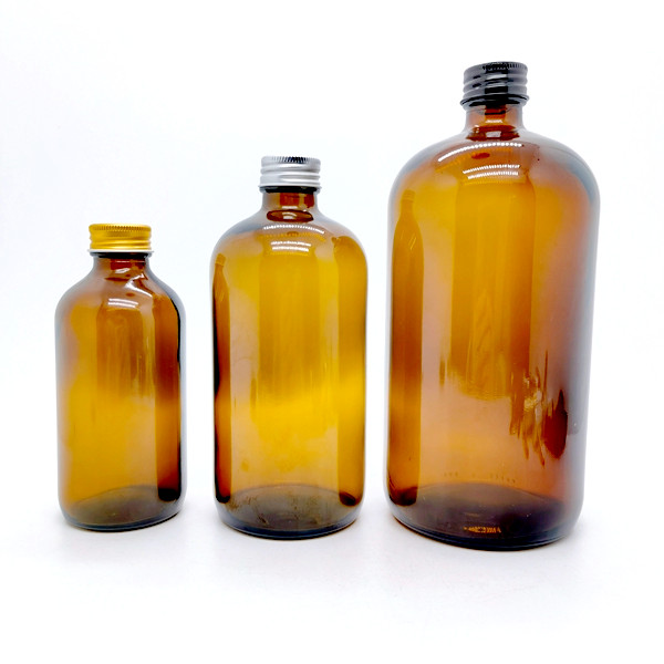1/2 oz 1oz 2 oz 4 oz 8 oz 16 oz 25 oz 32 oz  Amber Brown boston Round Glass Bottle 8 oz