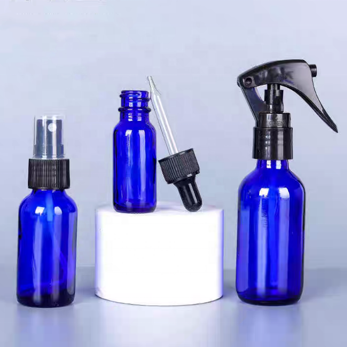 Empty Cosmetic Essential Oil Use Clear Blue Amber Glass Boston Bottles With Screw Cap Dropper Bottle 30ml 60ml Supplier